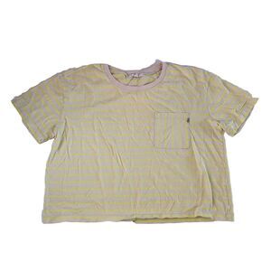 Vans Striped Cropped Pocket Tee Pastel Yellow Cream Knit Shirt XL